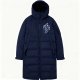 Men's Navy Long Puffer Jacket with Geometric Diamond Print