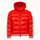 Men’s Bright Red Puffer Jacket with White Striped Logo Tape Detailing