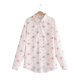 White Long-Sleeve Shirt with Pink Floral Print