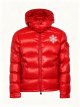 Men’s Red Glossy Puffer Jacket with Minimalist White Snowflake Embroidery