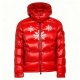 Men’s Glossy Red Nylon Puffer Jacket with Multi-Snowflake Embroidery